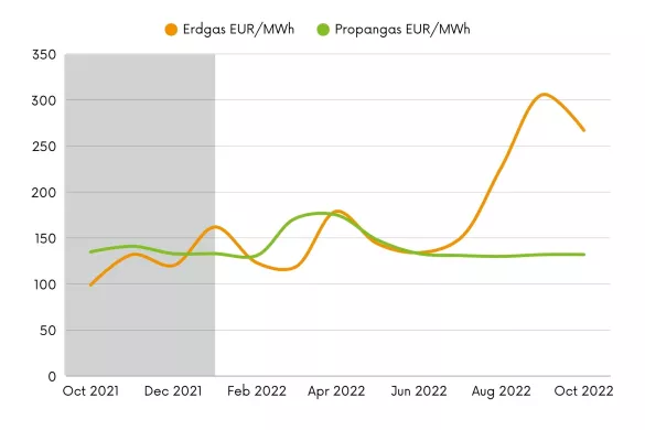 Erdgas- und Propanpreise 2022
